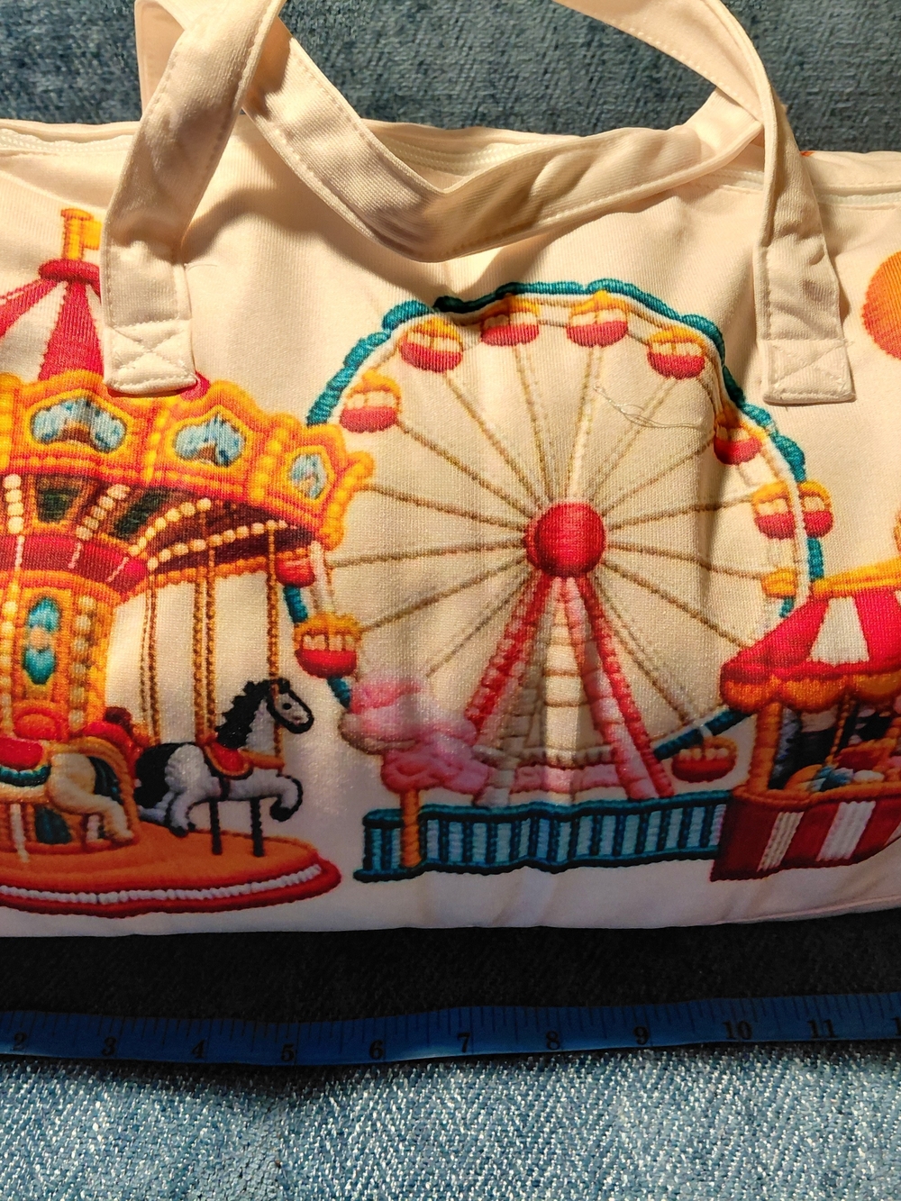 Cream Canvas Carnival Print Tote Bag